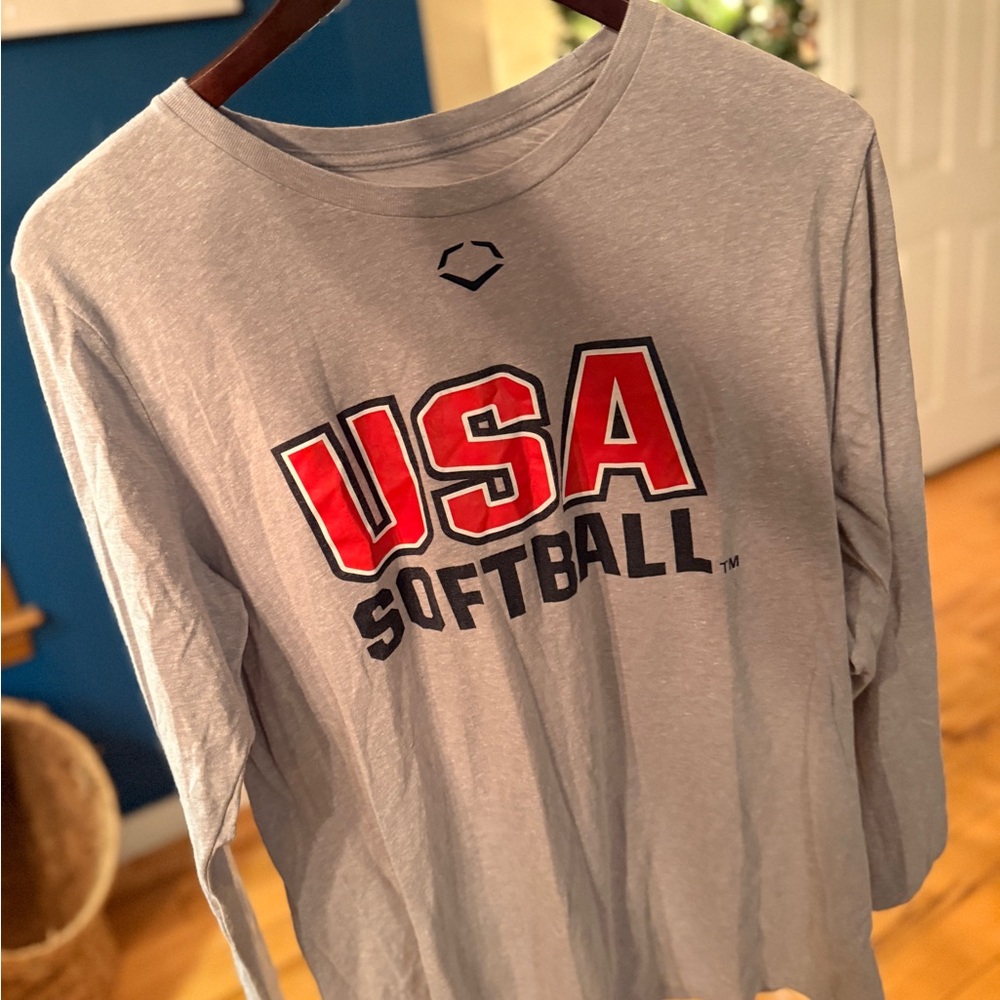 Gray USA Softball Long Sleeve Tee